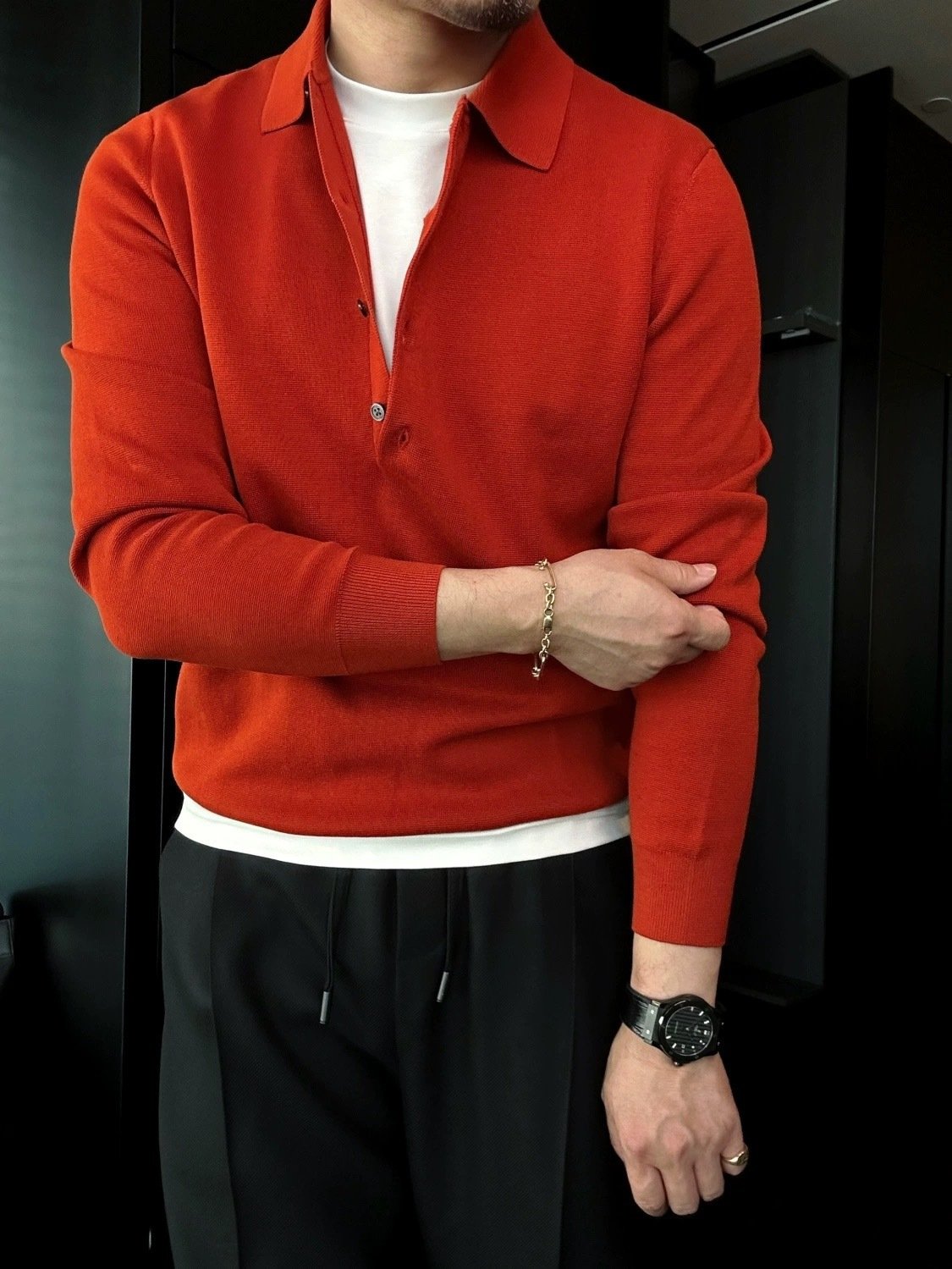 Herren Langarm Pullover Polo aus Strick