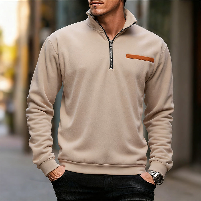 Herren Polyester Langarmshirt mit halbem Reißverschluss