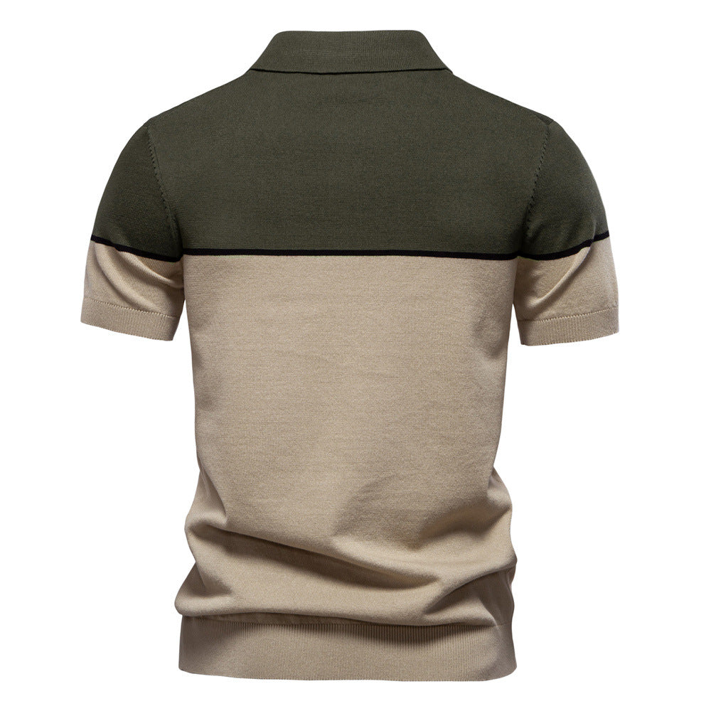 Tom Hollinger | Herren Poloshirt mit V-Ausschnitt, kurzärmelig, zweifarbig, mit Rippbündchen