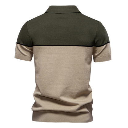 Tom Hollinger | Herren Poloshirt mit V-Ausschnitt, kurzärmelig, zweifarbig, mit Rippbündchen