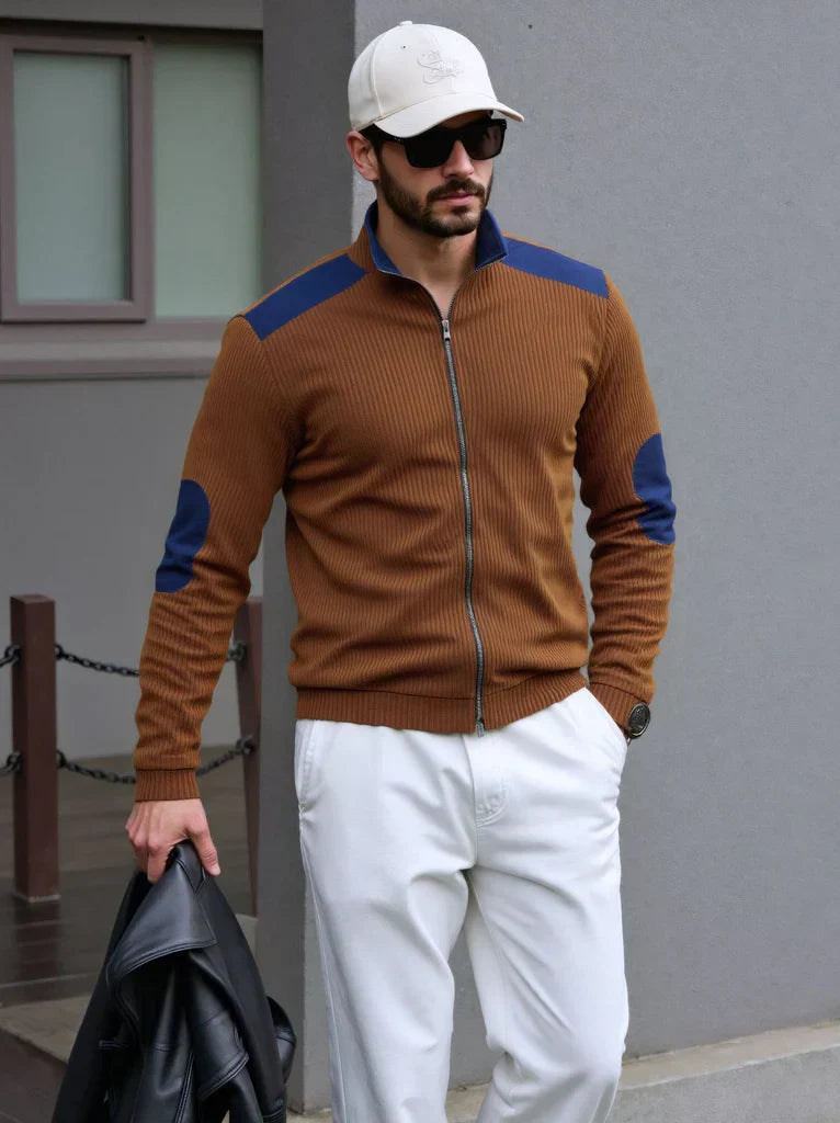 Tom Hollinger | Herren Strickjacke mit Reißverschluss und Schulter- sowie Ellbogenpatches
