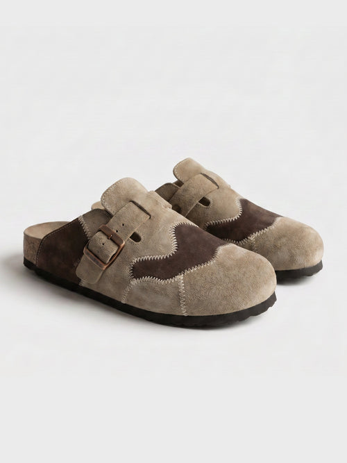 Tom Hollinger | Unisex Clogs Aus Veloursleder In Patchwork Beige