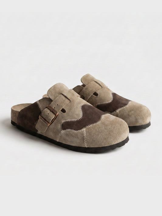 Tom Hollinger | Unisex Clogs Aus Veloursleder In Patchwork Beige