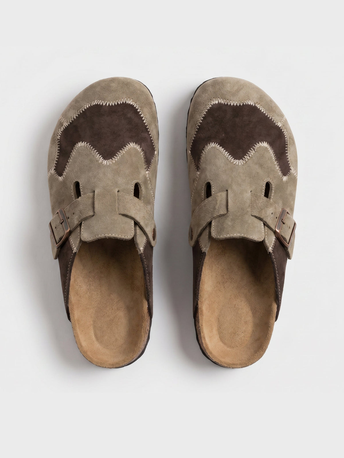 Tom Hollinger | Unisex Clogs Aus Veloursleder In Patchwork Beige