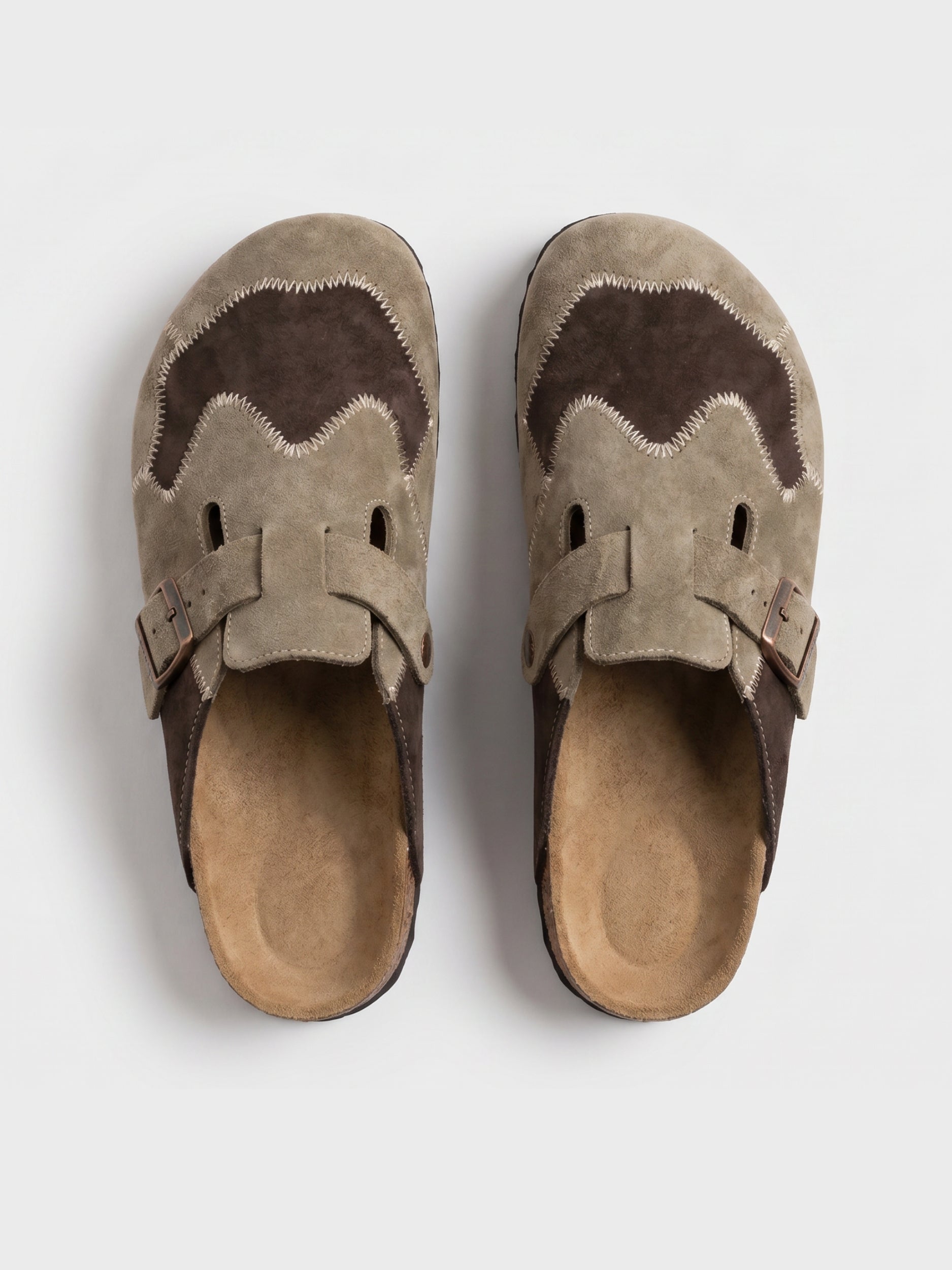 Tom Hollinger | Unisex Clogs Aus Veloursleder In Patchwork Beige