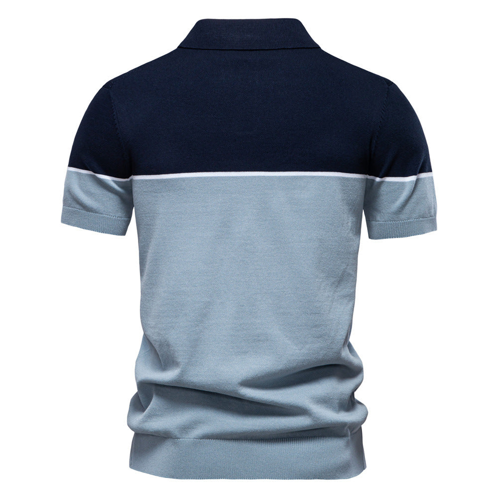 Tom Hollinger | Herren Poloshirt mit V-Ausschnitt, kurzärmelig, zweifarbig, mit Rippbündchen