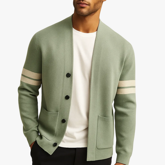 Tom Hollinger | Herren Merino-Mischung Cardigan mit gestreiften Ärmeln und aufgesetzten Taschen