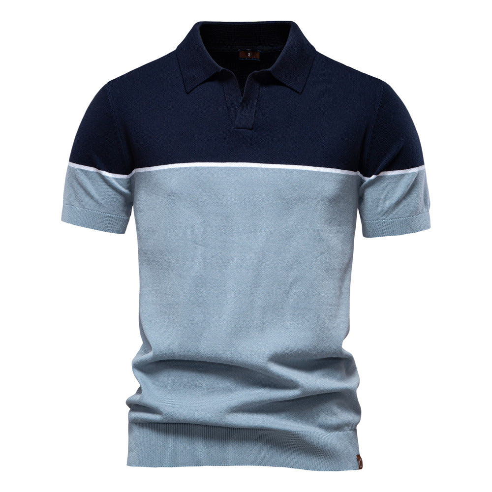 Tom Hollinger | Herren Poloshirt mit V-Ausschnitt, kurzärmelig, zweifarbig, mit Rippbündchen