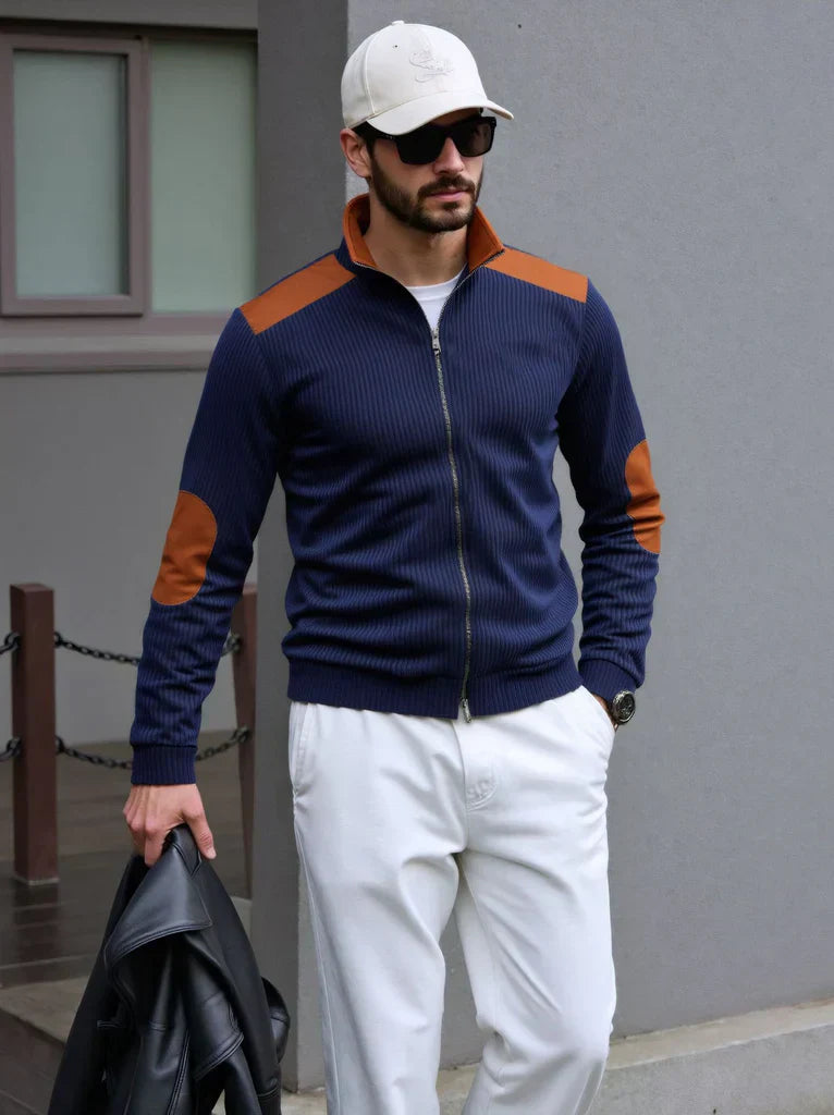 Tom Hollinger | Herren Strickjacke mit Reißverschluss und Schulter- sowie Ellbogenpatches