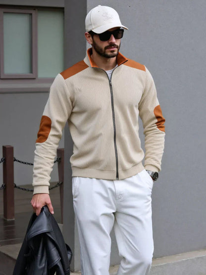 Tom Hollinger | Herren Strickjacke mit Reißverschluss und Schulter- sowie Ellbogenpatches