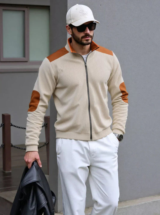 Tom Hollinger | Herren Strickjacke mit Reißverschluss und Schulter- sowie Ellbogenpatches