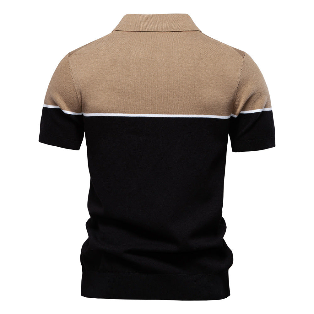 Tom Hollinger | Herren Poloshirt mit V-Ausschnitt, kurzärmelig, zweifarbig, mit Rippbündchen