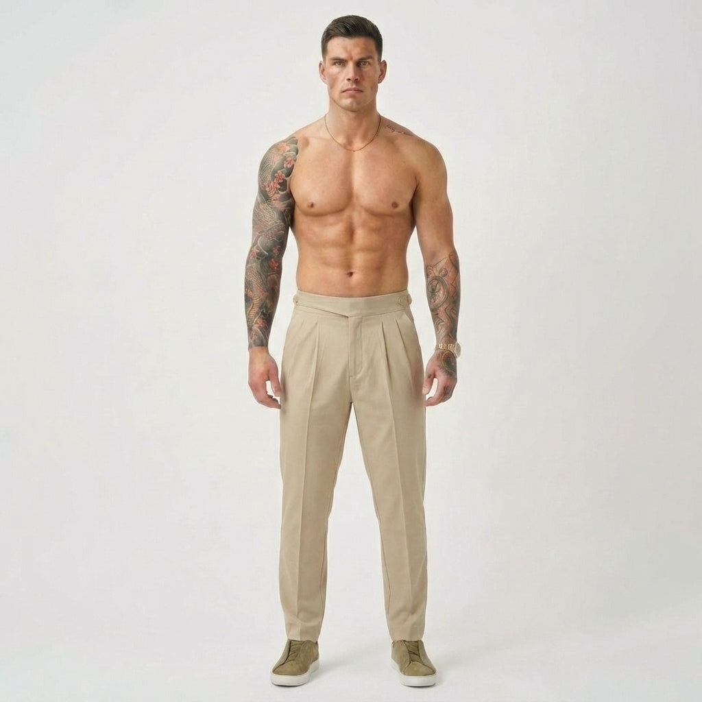 Tom Hollinger |  Hochtaillierte, maßgeschneiderte Hosen aus Cottonsilk-Mischgewebe in Creme
