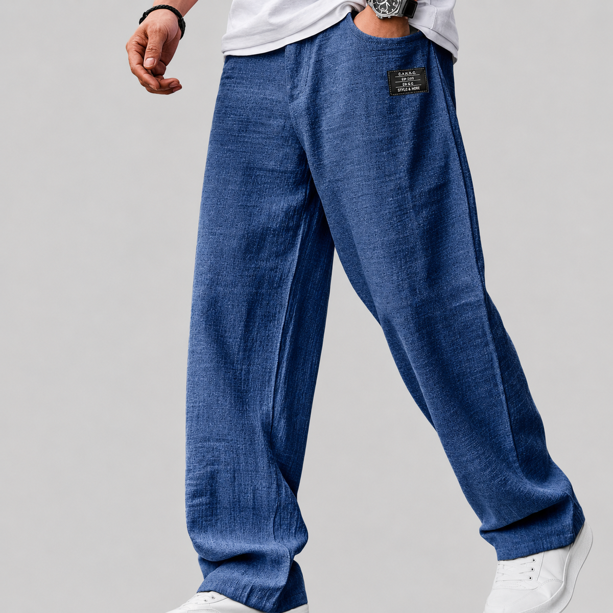 Herren Leinenhose Mit Weitem Bein Und Lockerer Passform