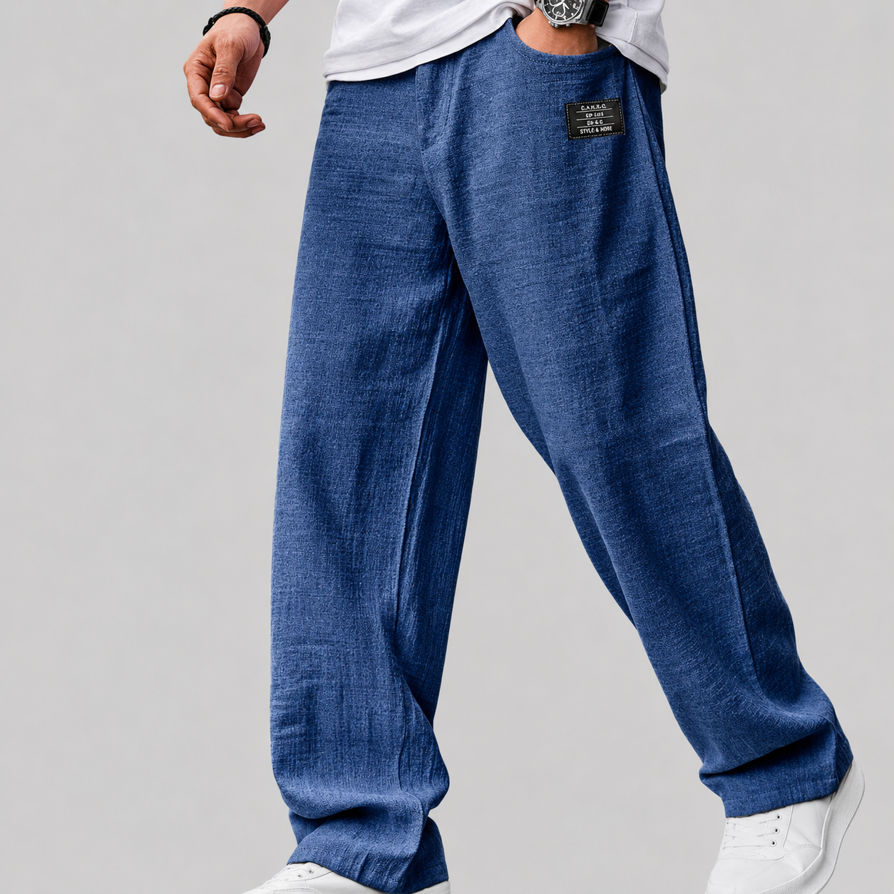 Herren Leinenhose Mit Weitem Bein Und Lockerer Passform
