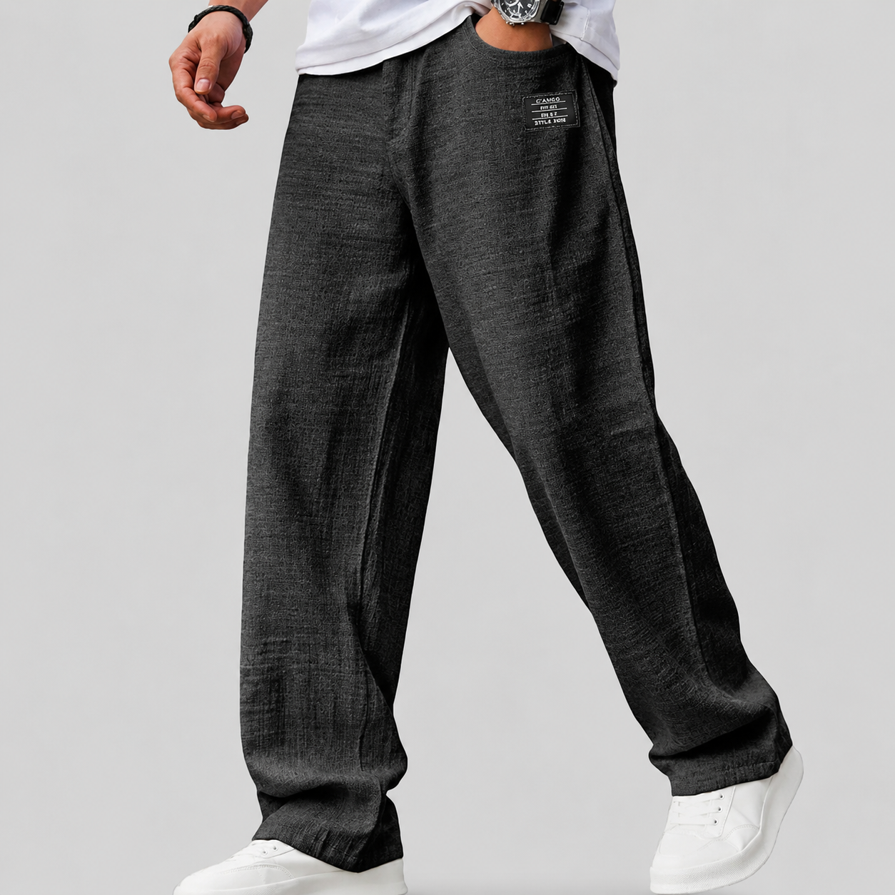 Herren Leinenhose Mit Weitem Bein Und Lockerer Passform