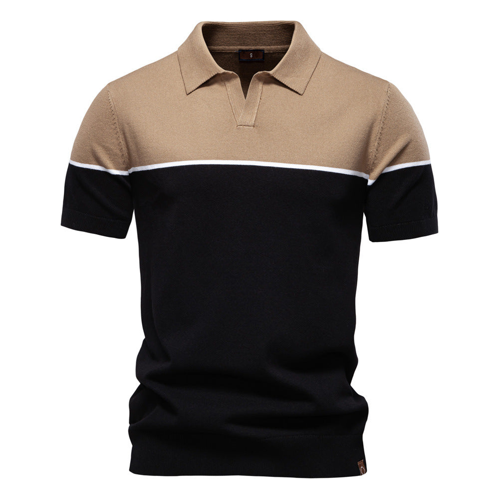 Tom Hollinger | Herren Poloshirt mit V-Ausschnitt, kurzärmelig, zweifarbig, mit Rippbündchen