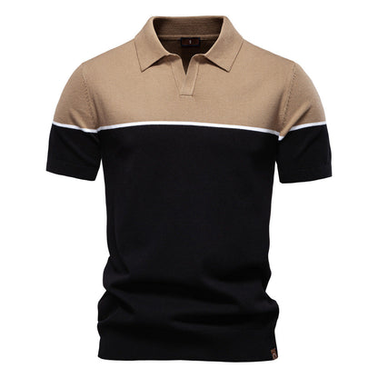 Tom Hollinger | Herren Poloshirt mit V-Ausschnitt, kurzärmelig, zweifarbig, mit Rippbündchen