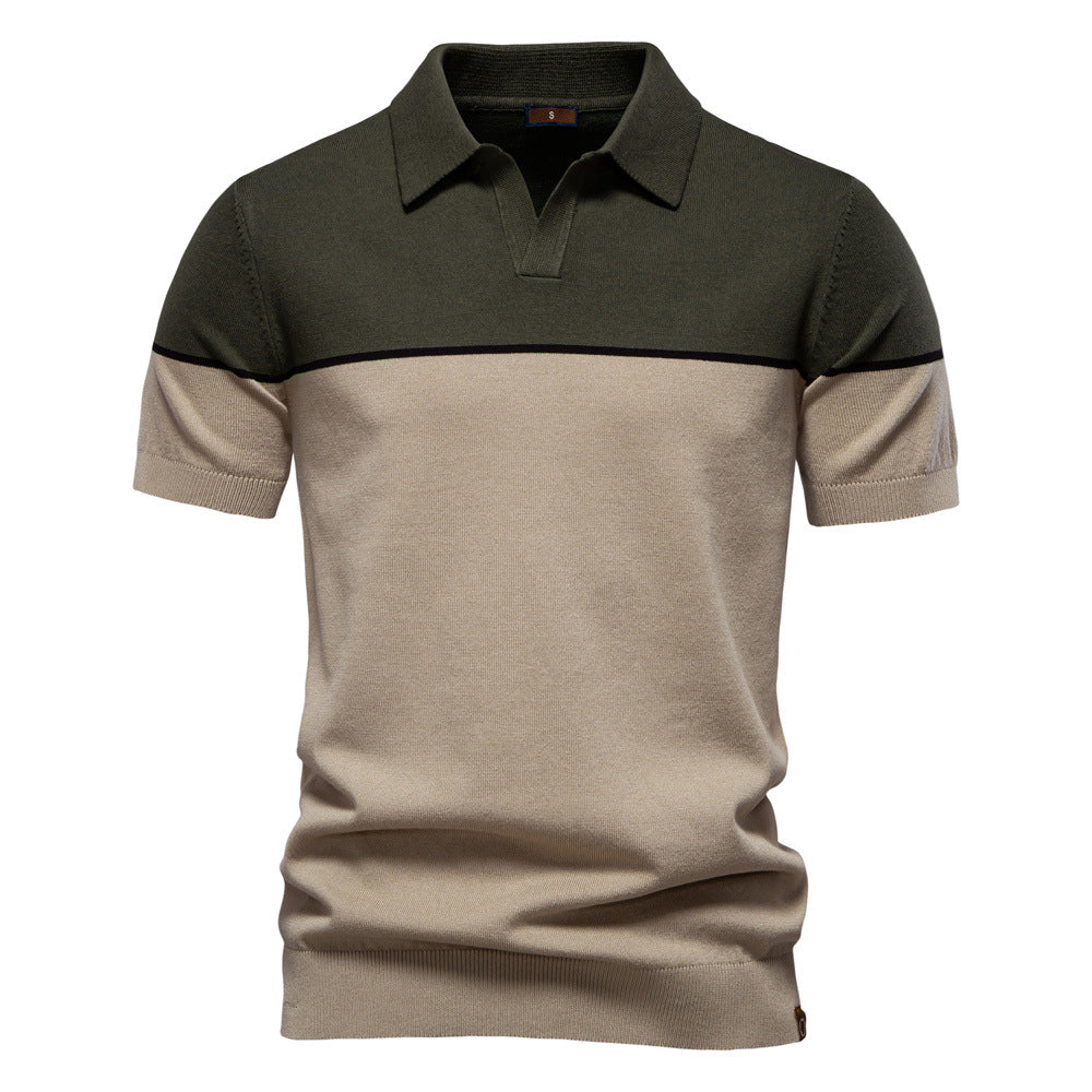 Tom Hollinger | Herren Poloshirt mit V-Ausschnitt, kurzärmelig, zweifarbig, mit Rippbündchen