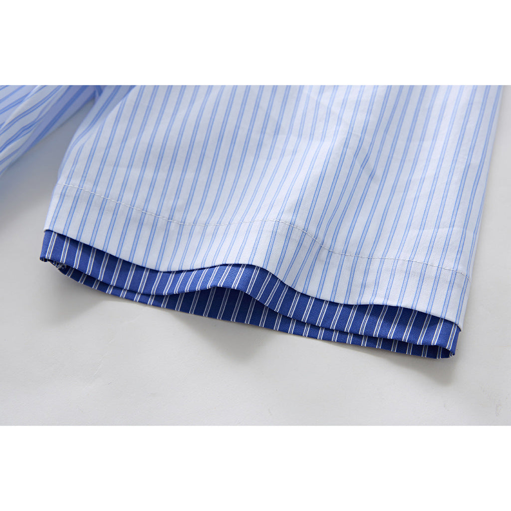 Herren Gestreiftes Kurzarmhemd Mit Relaxed Fit Blau