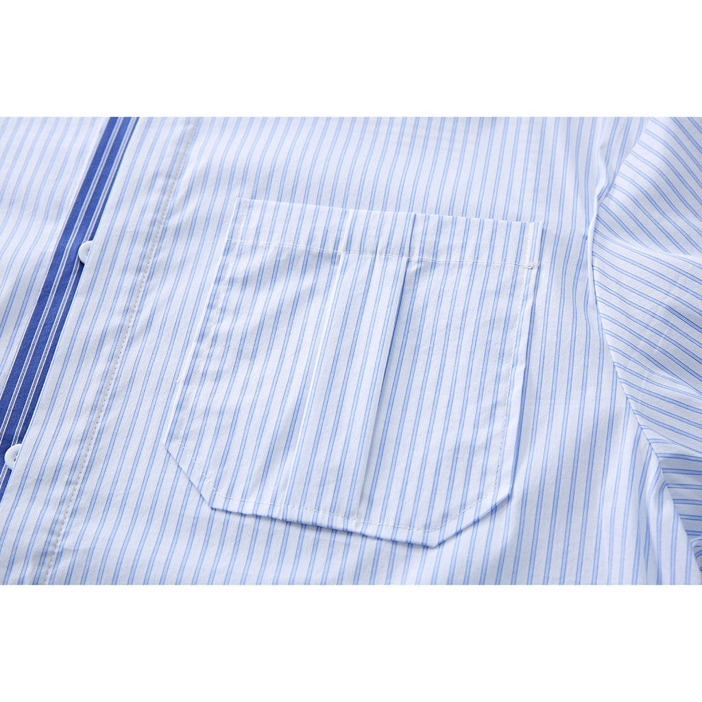 Herren Gestreiftes Kurzarmhemd Mit Relaxed Fit Blau