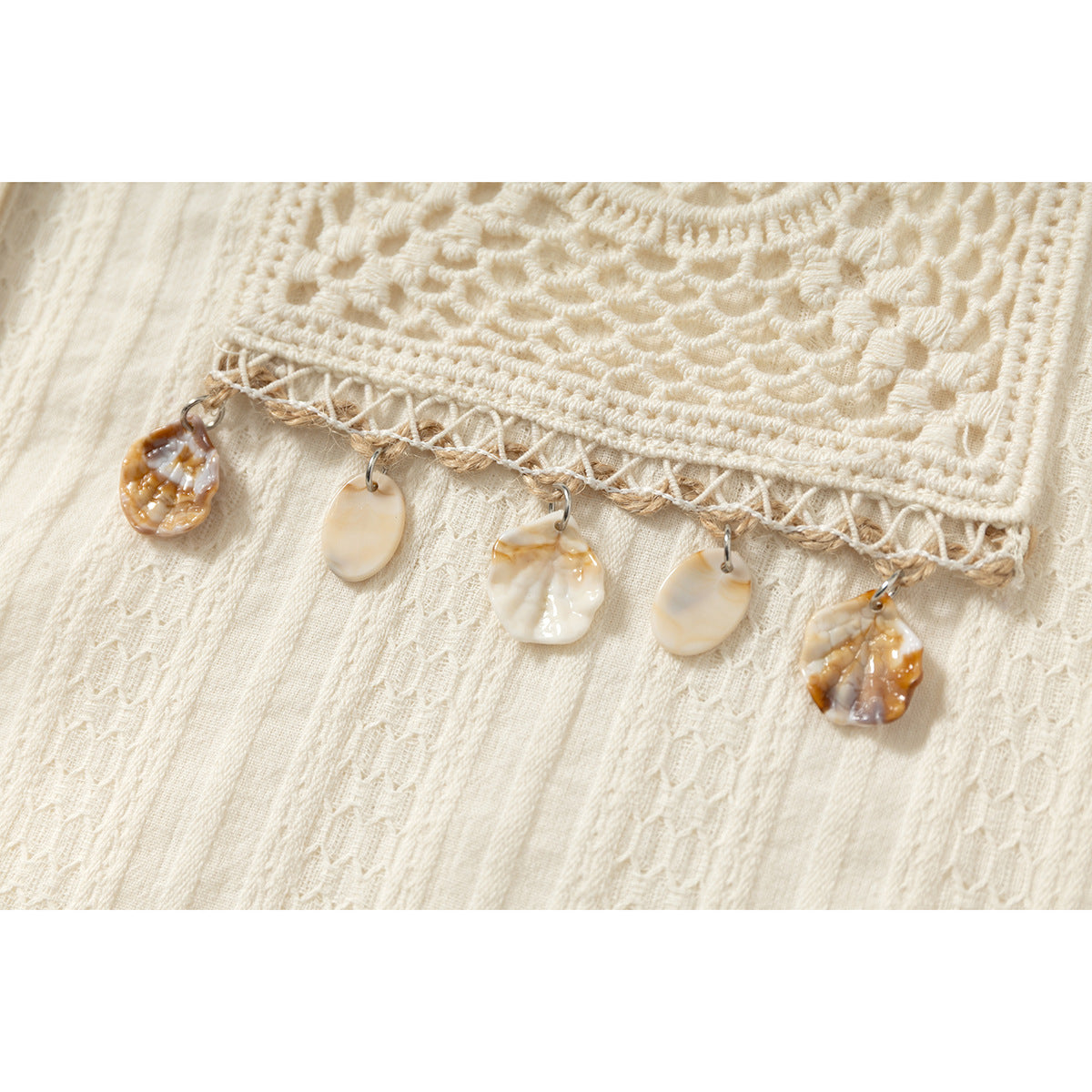 Damen Kurzarmhemd Mit Stickerei Und Muscheldetails Creme