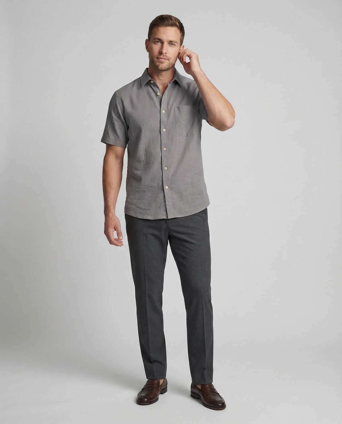 Tom Hollinger | Herren Kurzarmhemd Aus Leinenmischung Mit Relaxed Fit