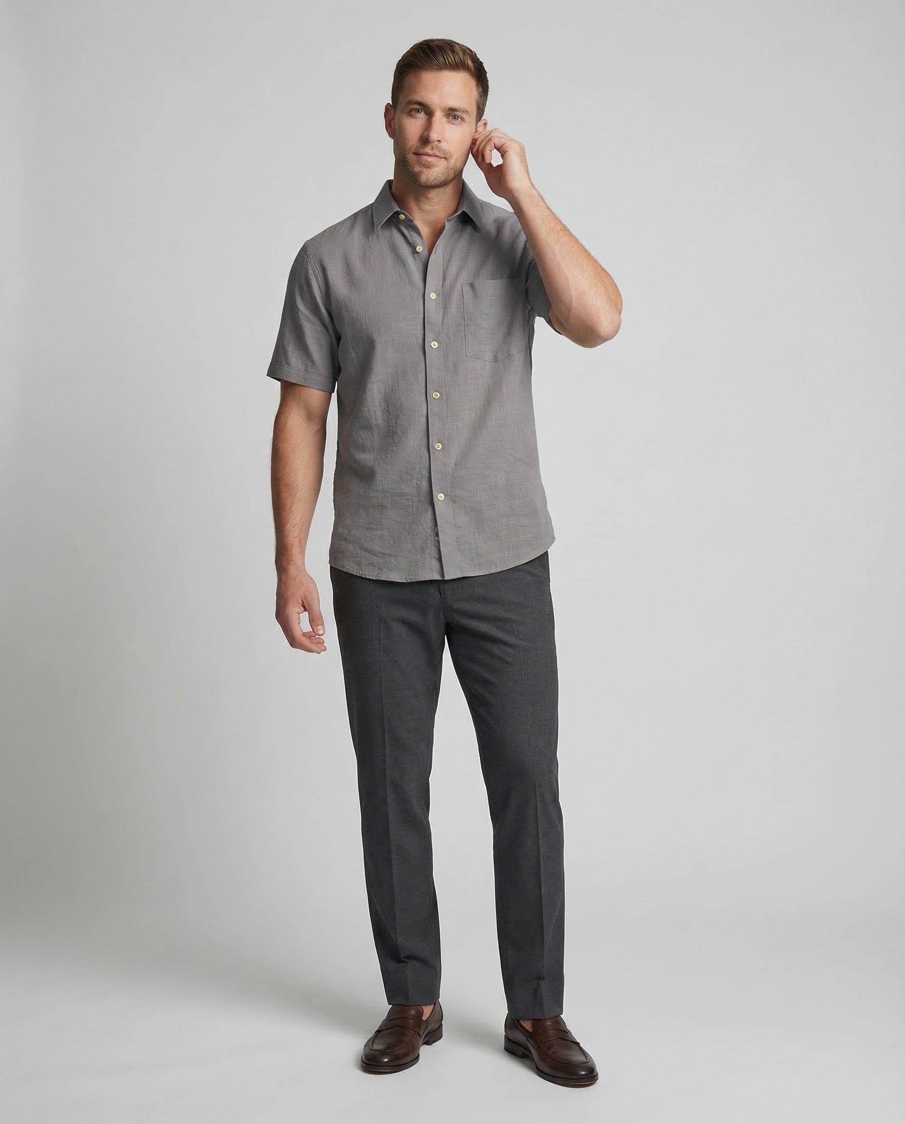 Tom Hollinger | Herren Kurzarmhemd Aus Leinenmischung Mit Relaxed Fit