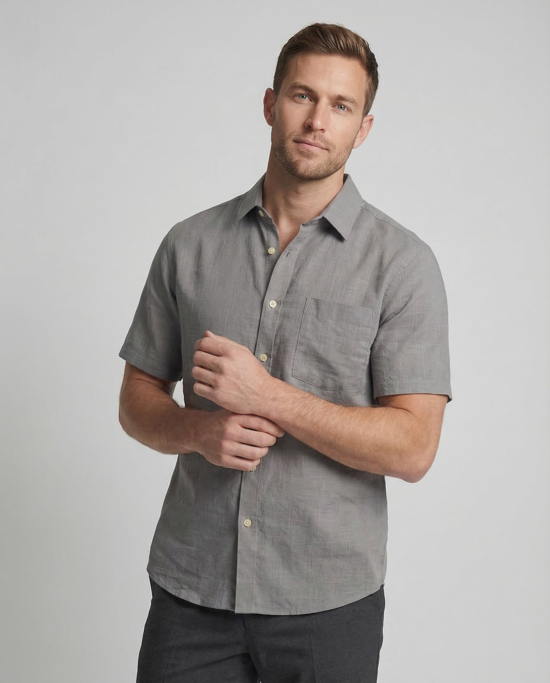Tom Hollinger | Herren Kurzarmhemd Aus Leinenmischung Mit Relaxed Fit