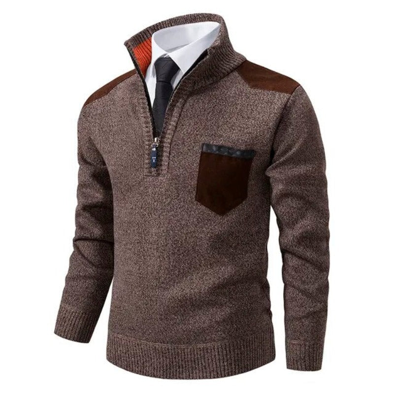 Tom Hollinger | Herren Halb-Reißverschluss Strickpullover mit Fronttasche