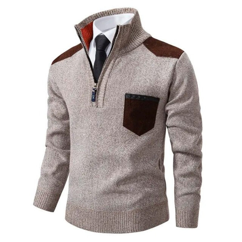Tom Hollinger | Herren Halb-Reißverschluss Strickpullover mit Fronttasche