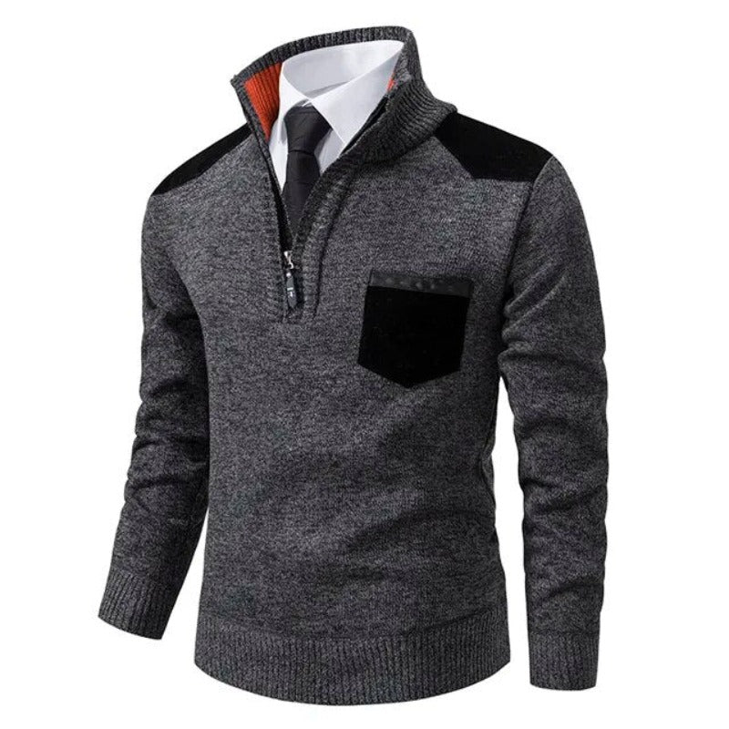 Tom Hollinger | Herren Halb-Reißverschluss Strickpullover mit Fronttasche