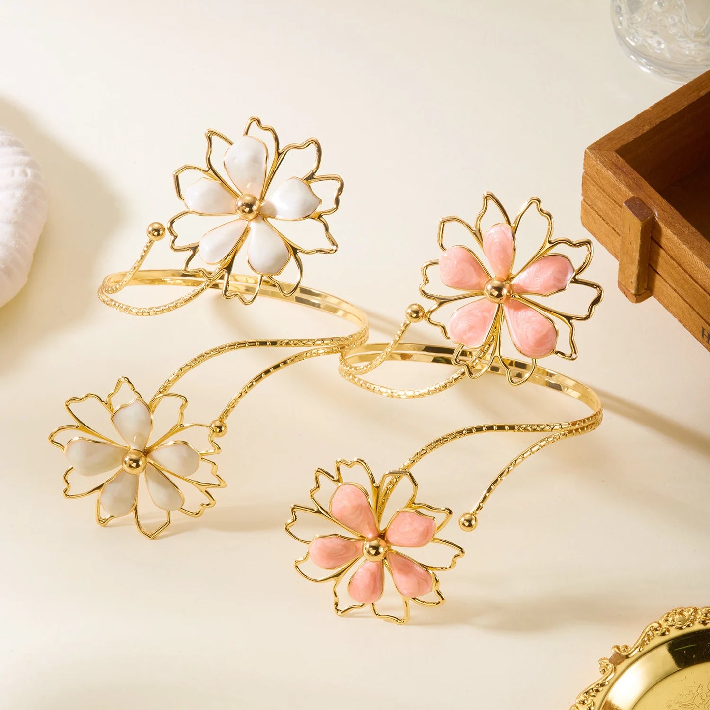 Fashion Metal Hollow Flower Cuff Bangle