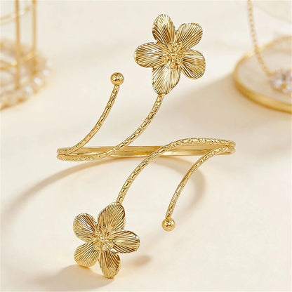 Edgy Statement Metal Flower Arm Cuff Bangle