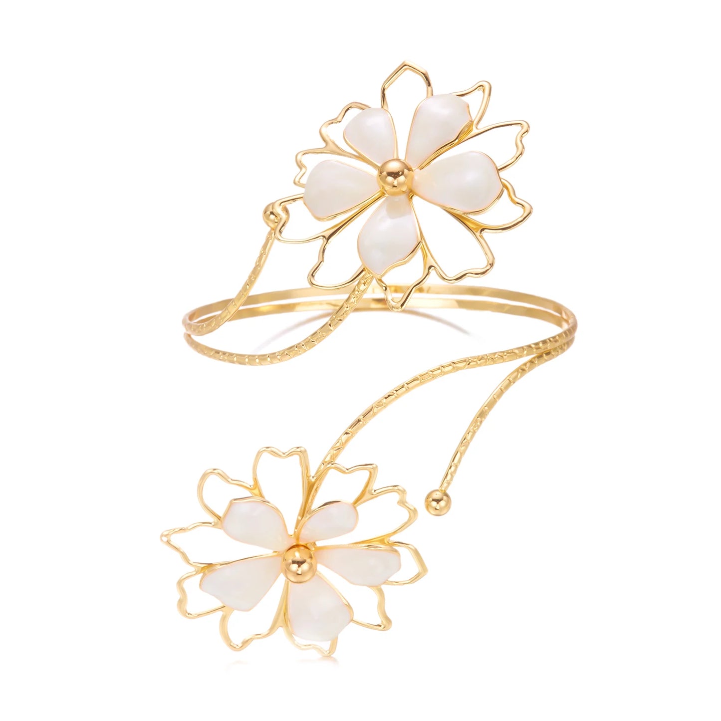 Fashion Metal Hollow Flower Cuff Bangle