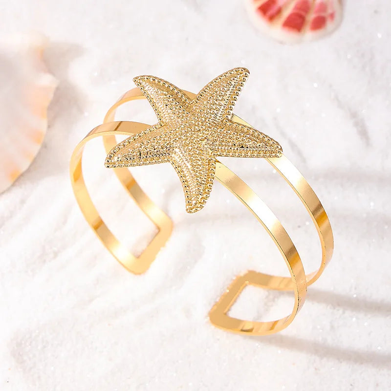 Bohemian Metal Starfish Open Arm Bracelet