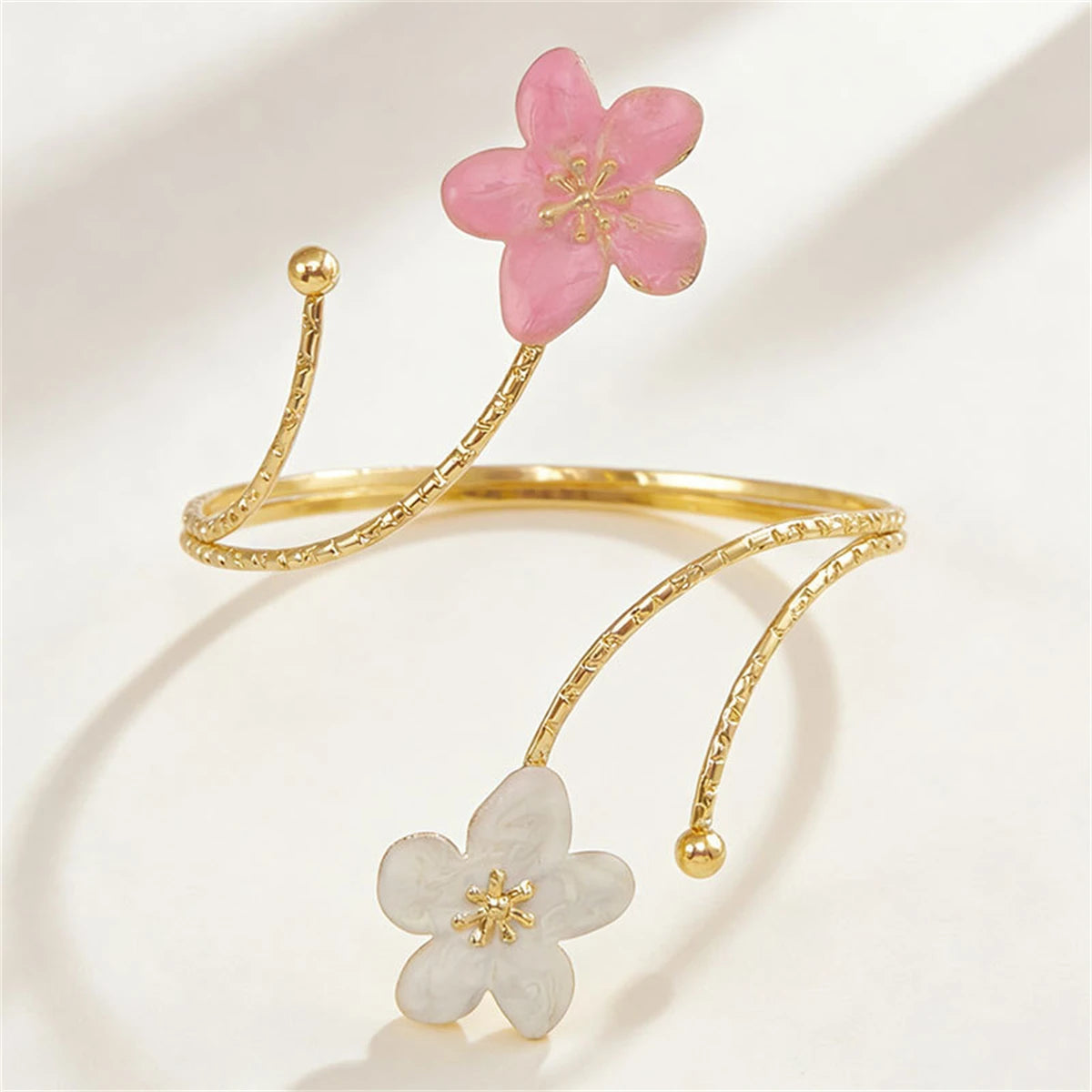 Edgy Statement Metal Flower Arm Cuff Bangle