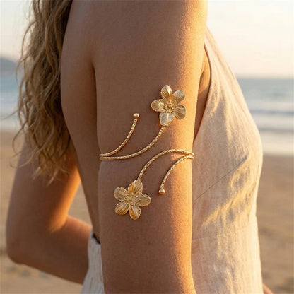 Edgy Statement Metal Flower Arm Cuff Bangle