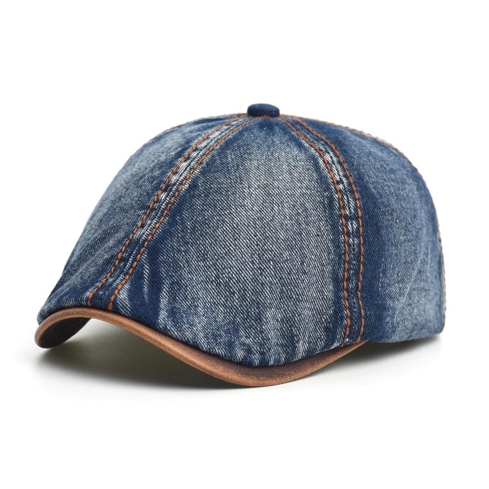 Unisex Baskenmütze In Denim Optik Mit Kontrastnähten