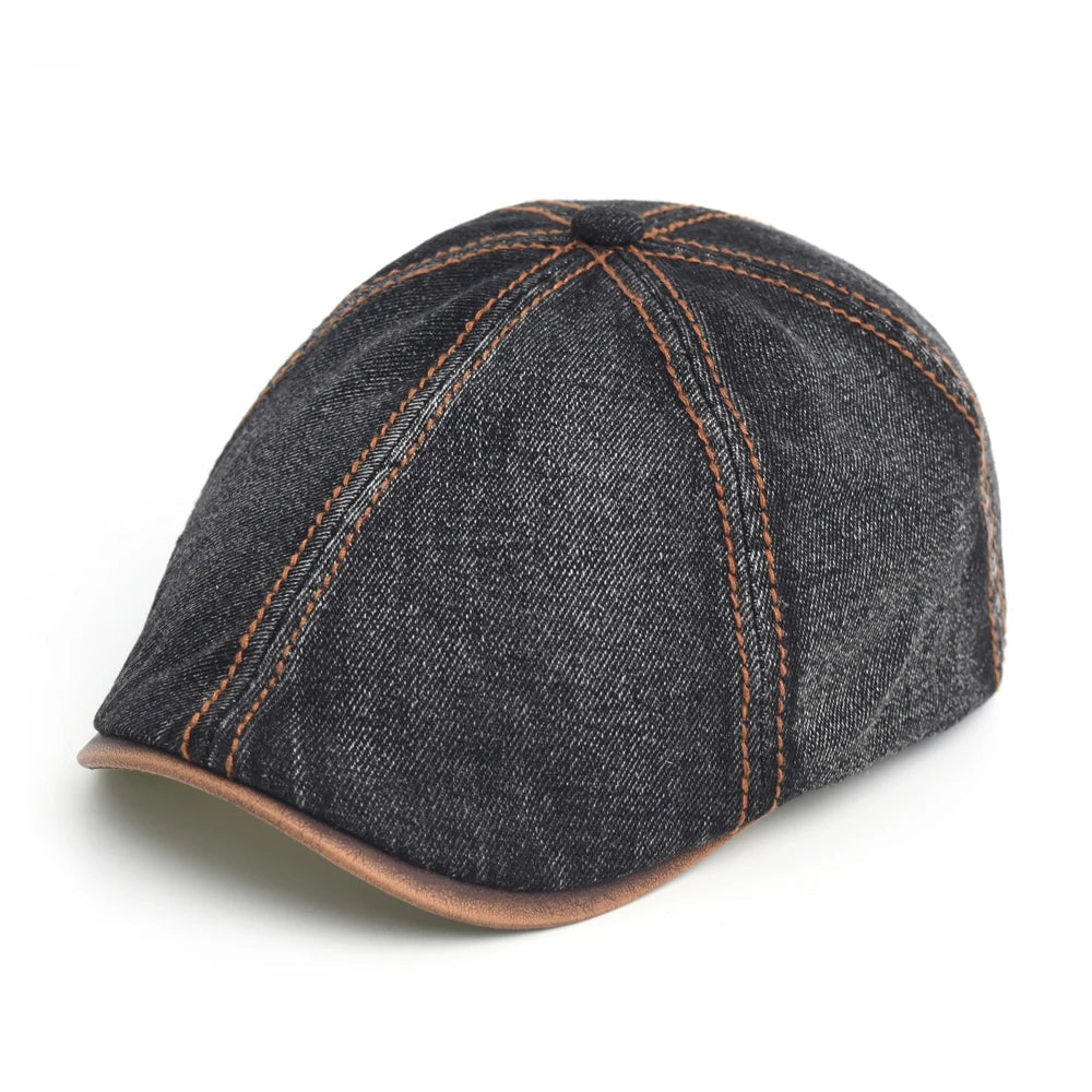 Unisex Baskenmütze In Denim Optik Mit Kontrastnähten