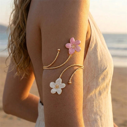 Edgy Statement Metal Flower Arm Cuff Bangle