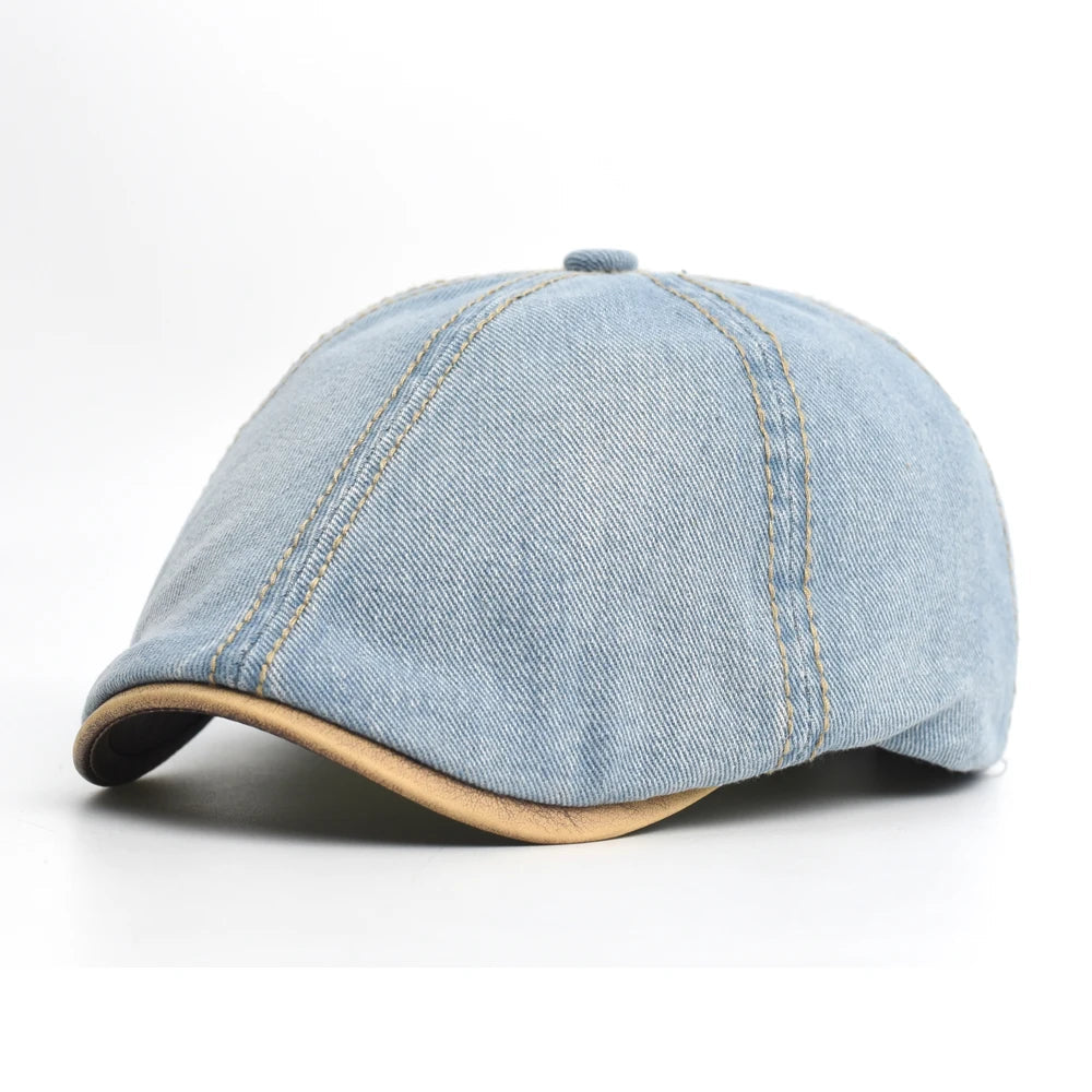 Unisex Baskenmütze In Denim Optik Mit Kontrastnähten