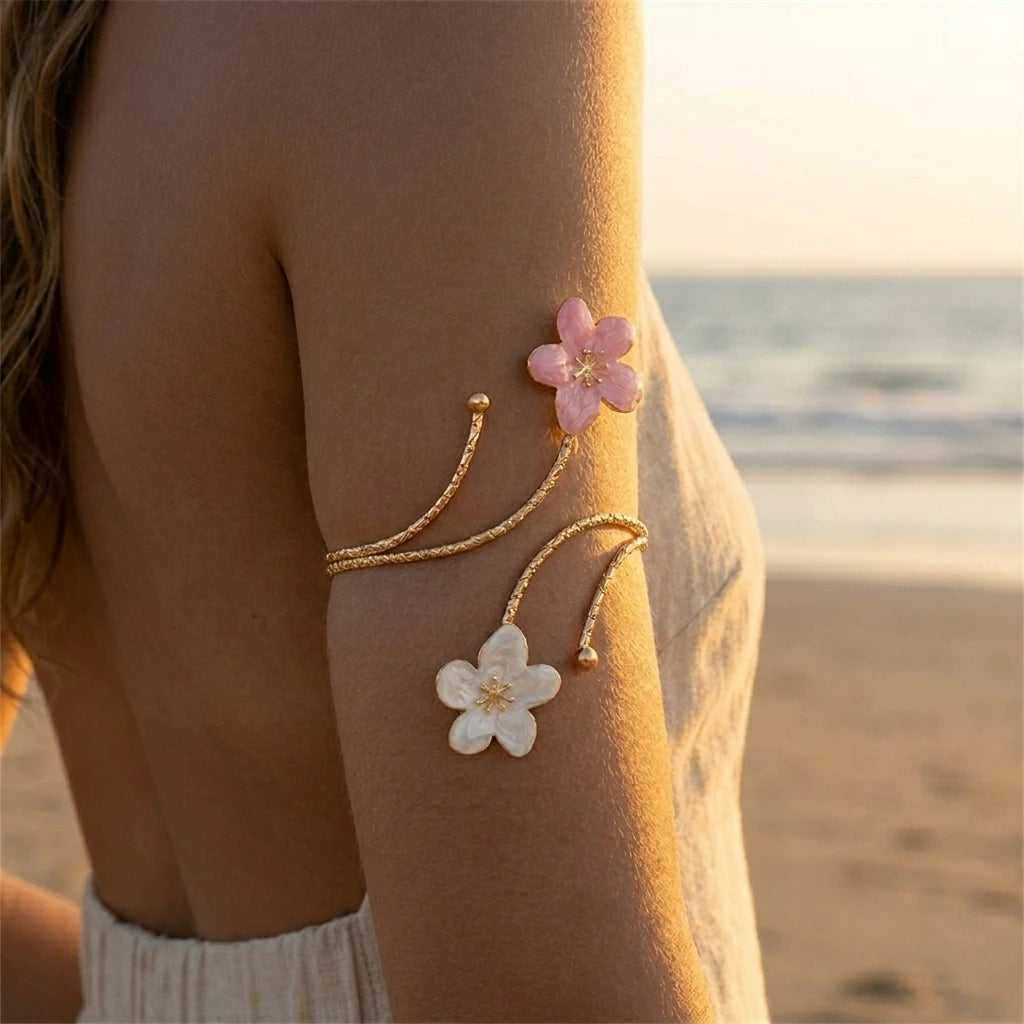 Edgy Statement Metal Flower Arm Cuff Bangle