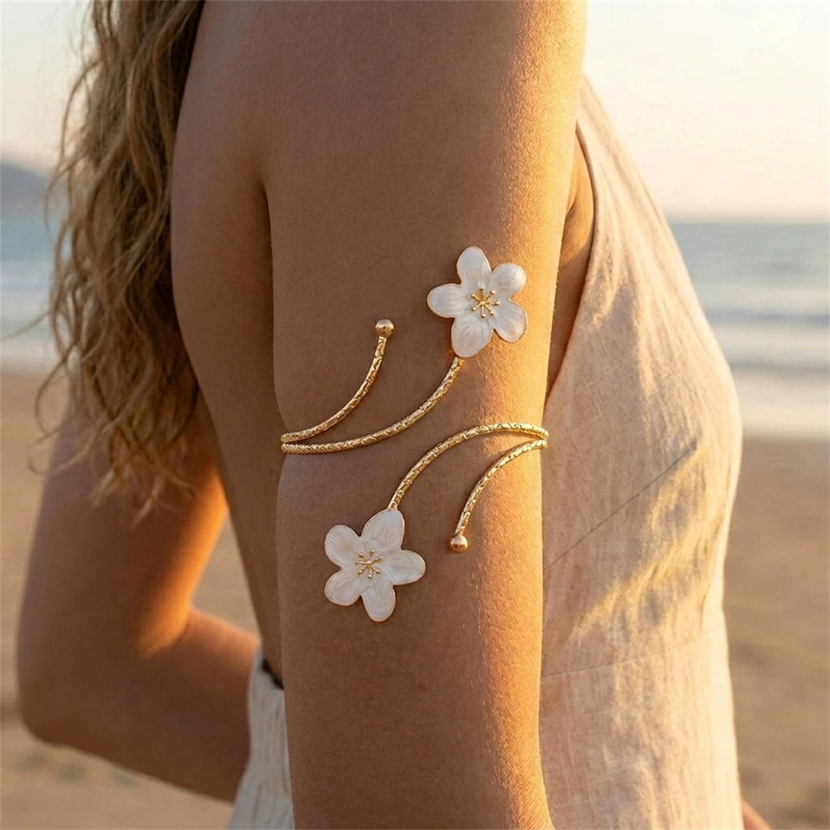 Edgy Statement Metal Flower Arm Cuff Bangle