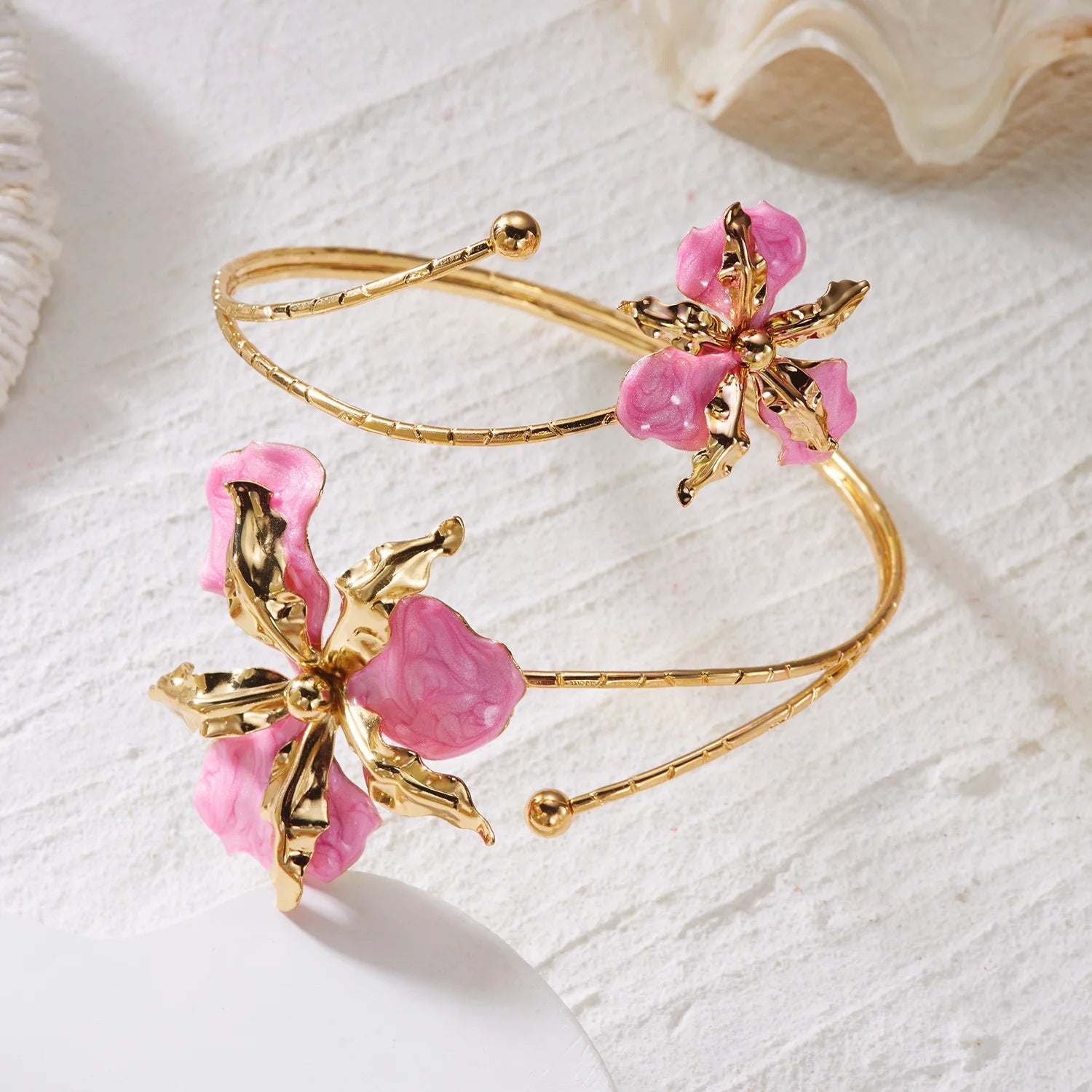 Bohemian Enamel Flower Cuff
