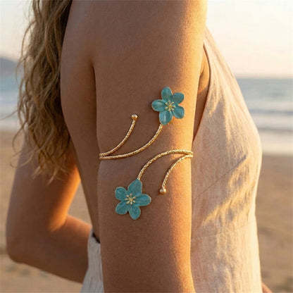 Edgy Statement Metal Flower Arm Cuff Bangle