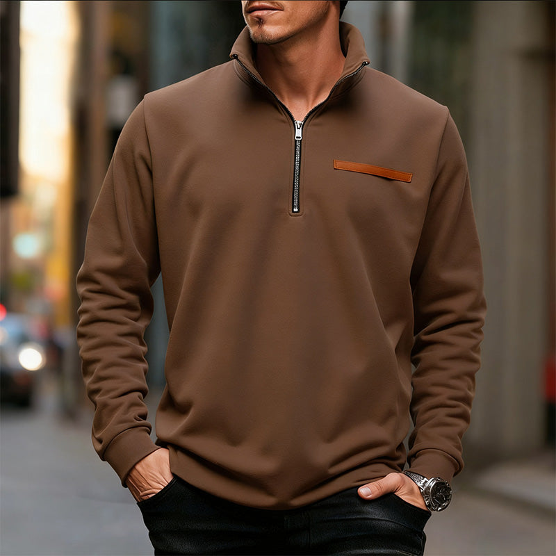Herren Polyester Langarmshirt mit halbem Reißverschluss