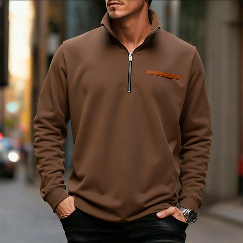 Herren Polyester Langarmshirt mit halbem Reißverschluss