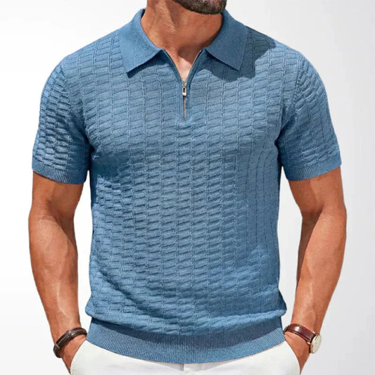 Tom Hollinger | Herren-Poloshirt aus Viskose-Strick mit Reißverschluss am Kragen und geripptem Saum