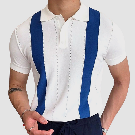 Tom Hollinger |  Herren Strick Poloshirt Mit Längsstreifen